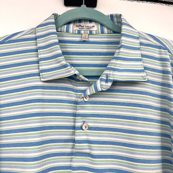 Peter Millar Summer Comfort Golf Shirt Blue Striped Sz Large - Picture 3 of 10